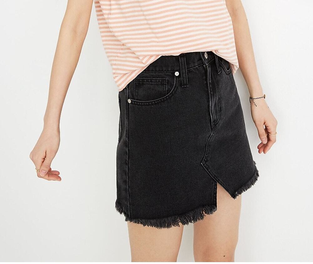 Madewell Rigid Denim A-Line Mini Skirt Cutout Edition Lunar Wash Black Size 31